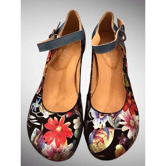 SOCOFY WOMEN'S LEATHER FLORAL MARY JANE STRAP PUMP HEELS SHOES SIZE 41 US 10.5 - Picture 2 of 9
